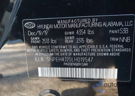 2020 Hyundai Sonata Limited from USA, damaged, VIN 5NPEH4J20LH019547